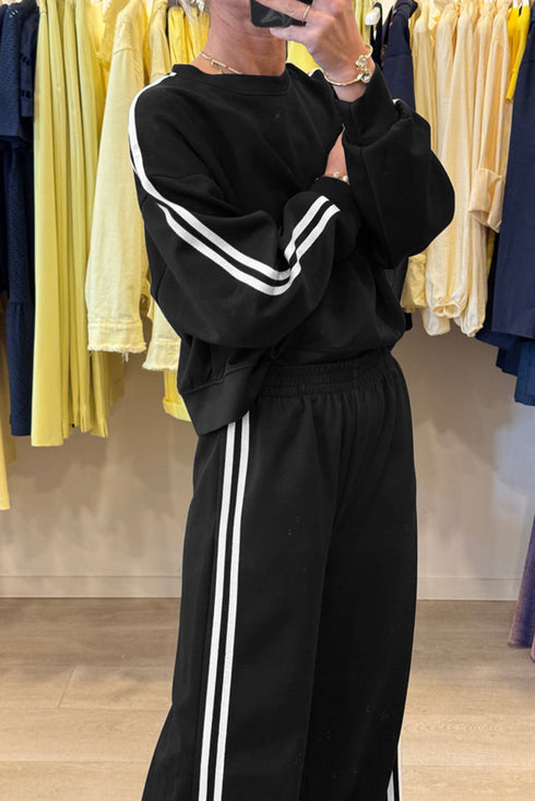 Varsity Stripe Drop Shoulder Crewneck Pullover And Wide Leg Sweatpants Set